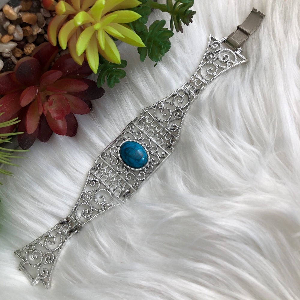 3x$25 Filigree Faux Turquoise Boho Panel Bracelet